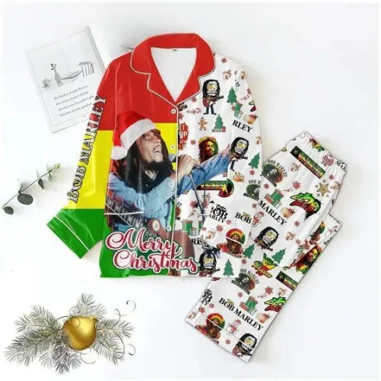 Bob Marley Just One Love Matter Merry Christmas Polyester Pajamas Set