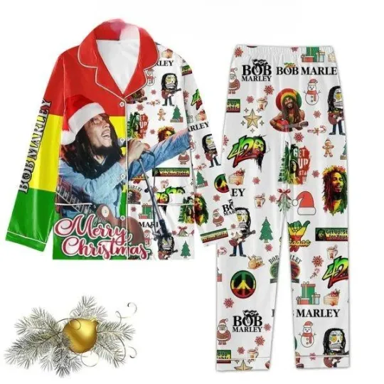Bob Marley Just One Love Matter Merry Christmas Polyester Pajamas Set