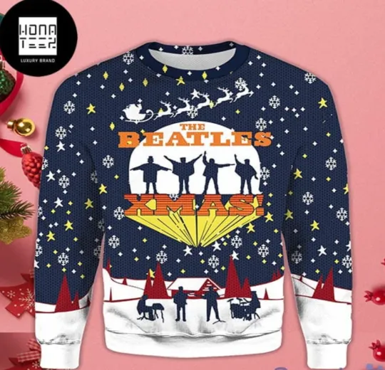 The Beatles Xmas Snow Blue Ugly Christmas Sweater