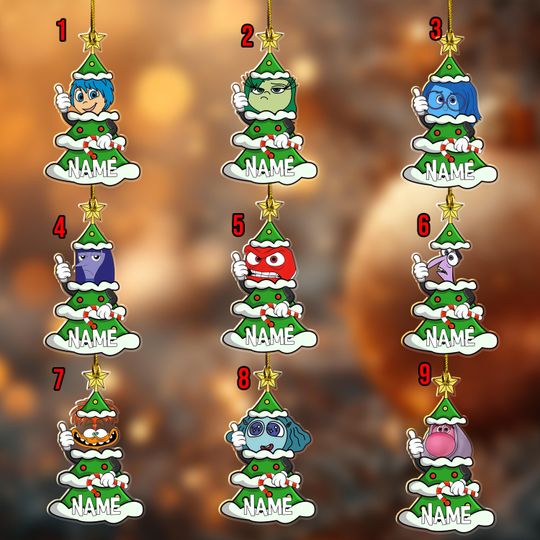 Personalized Inside Out 2 Christmas Themed Ornament, Custom Name Joy Sadness Anger Fear Inside Out Ornament, Inside Out Xmas Gift