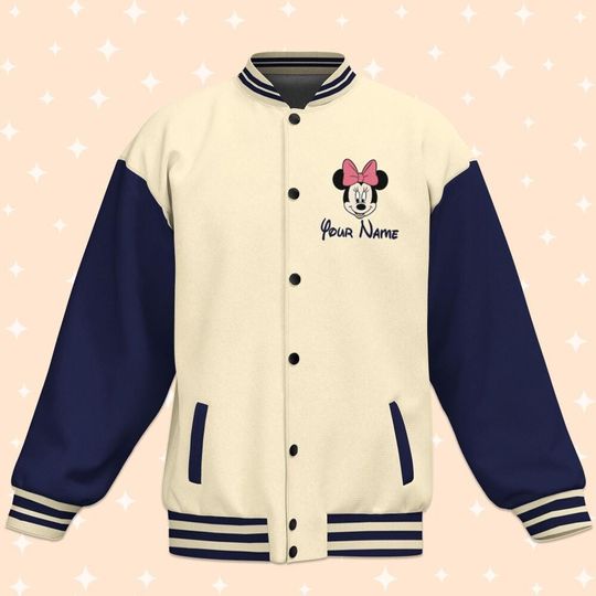 Personalize Minnie Mouse Music, Adult Varsity Jacket, Personalized Disney Jacket, Baseball Jacket