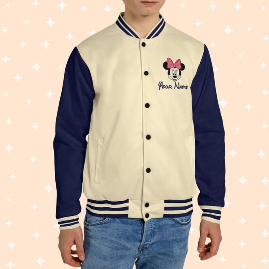 Personalize Minnie Mouse Music, Adult Varsity Jacket, Personalized Disney Jacket, Baseball Jacket