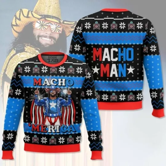 Macho Merica Macho Man Christmas Ugly Sweater For Wrestling Fans