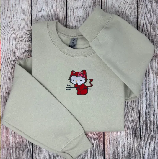Hello Kitty Devil Embroidered Trendy Sweatshirt Crewneck Show your Style