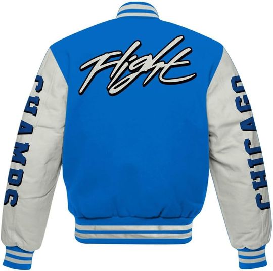 Dunkare Blueberry 12s Baseball Jacket, Chicago 23 Basketball Authentic All Over Print Letterman Jackets
