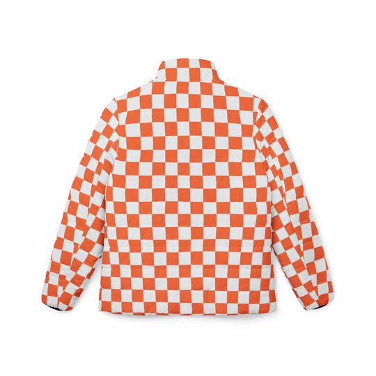 Orange Checkerboard Womens Puffer Jacket