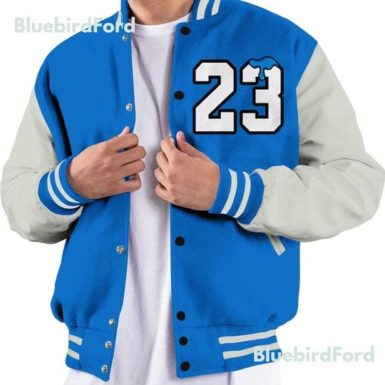 Dunkare Blueberry 12s Baseball Varsity Jacket, Custom Name Number 23 Drip All Over Print Letterman Jackets