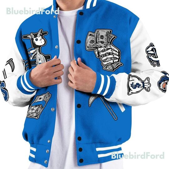 Dunkare Blueberry 12s Baseball Varsity Jacket - Self Make Skeleton All Over Print Letterman Jackets