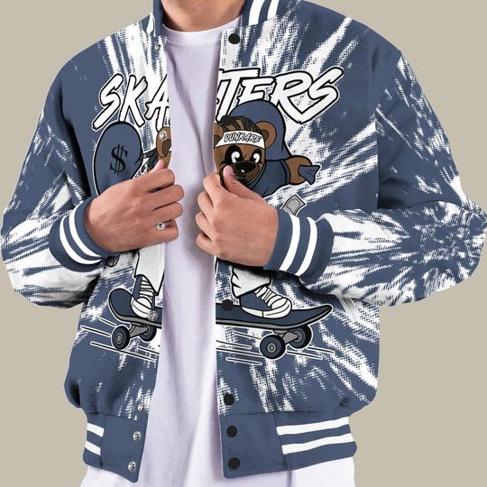 Dunkare Low Diffused Blue 11s Baseball Jacket - Skaters Bear Luxury Varsity Jacket Unisex New
