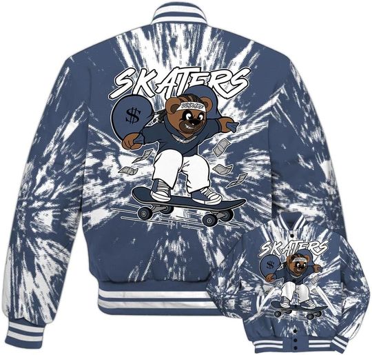 Dunkare Low Diffused Blue 11s Baseball Jacket - Skaters Bear Luxury Varsity Jacket Unisex New