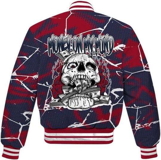 Dunkare Navy Blue 2025 6s Baseball Jacket - MOMM Skeleton Crack Varsity Jacket Unisex