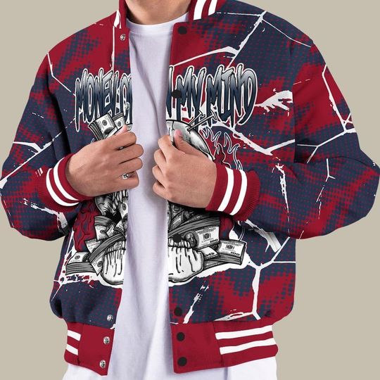 Dunkare Navy Blue 2025 6s Baseball Jacket - MOMM Skeleton Crack Varsity Jacket Unisex