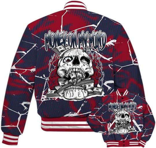 Dunkare Navy Blue 2025 6s Baseball Jacket - MOMM Skeleton Crack Varsity Jacket Unisex