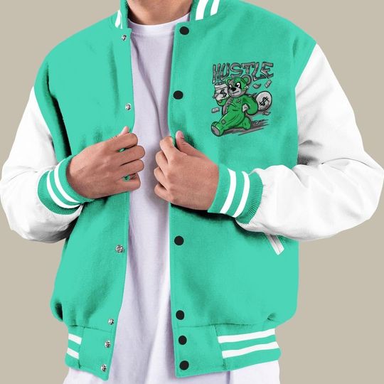 Dunkare Black Green Glow 3s Baseball Jacket - Hustles Bear Vasity Jacket Unisex New
