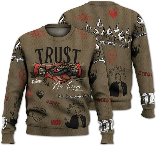 Dunkare Retro Olive 9s Sweater, 9 Olive Trust No One Sweater