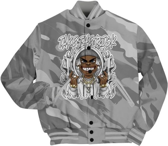 Dunkare Retro Black Wolf Grey 12s Baseball Jacket - 12 Wolf Grey Baseball Jacket, Take The Risk Baseball Varsity Jacket