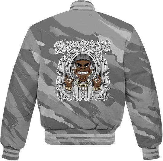 Dunkare Retro Black Wolf Grey 12s Baseball Jacket - 12 Wolf Grey Baseball Jacket, Take The Risk Baseball Varsity Jacket