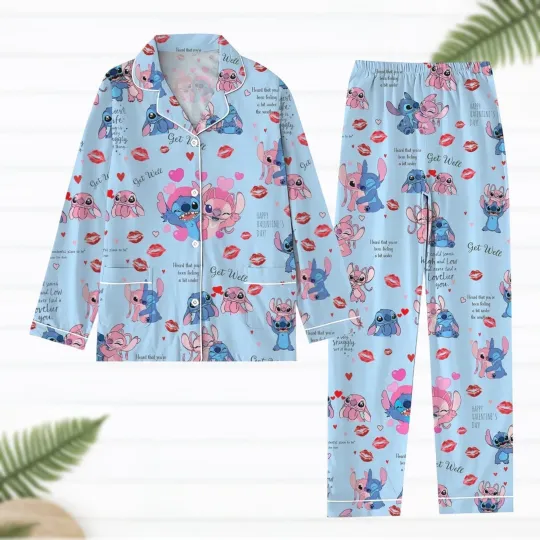 Stitch Valentine Theme Pajamas Set, Valentine Gift, Gift For Her