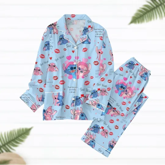 Stitch Valentine Theme Pajamas Set, Valentine Gift, Gift For Her