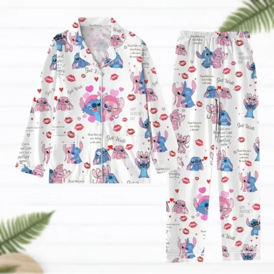Stitch Valentine Theme Pajamas Set, Valentine Gift, Gift For Her