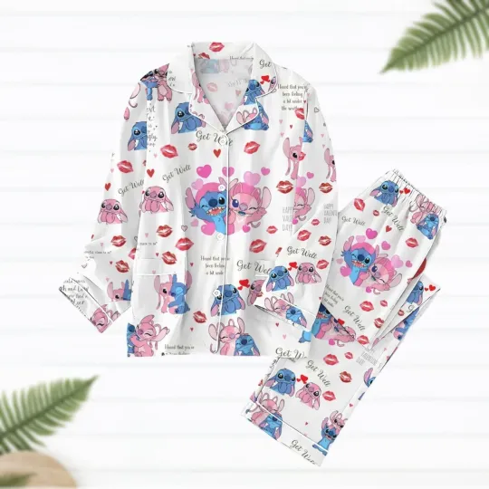 Stitch Valentine Theme Pajamas Set, Valentine Gift, Gift For Her