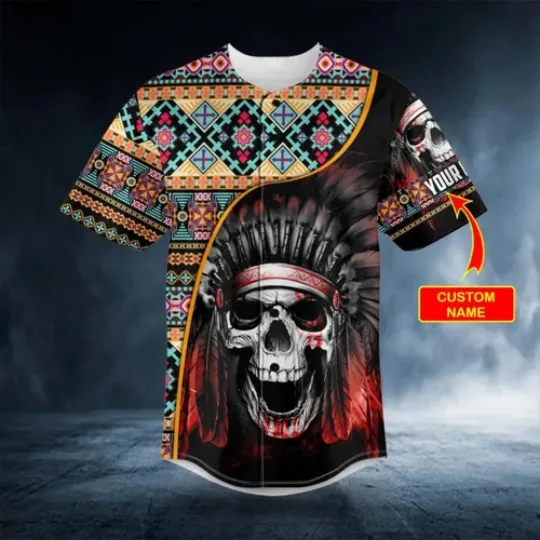 Brocade Pattern 11 Native Skull Personalized Baseball Jersey