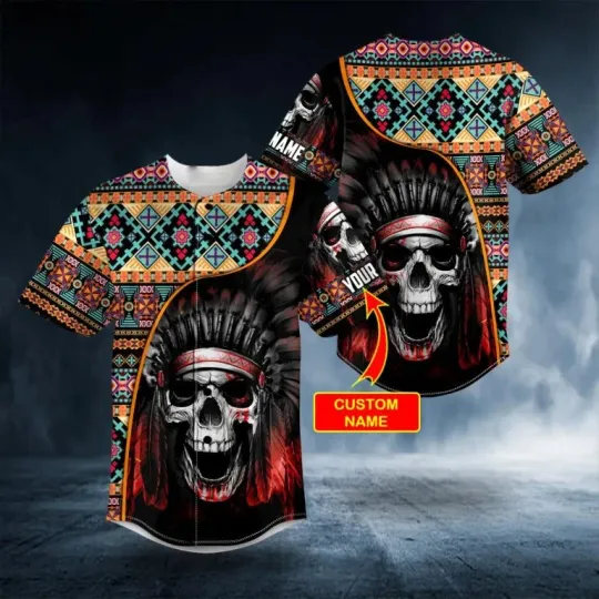 Brocade Pattern 11 Native Skull Personalized Baseball Jersey