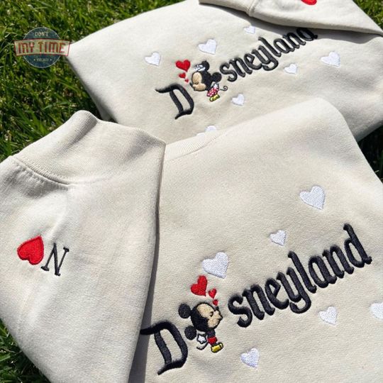 Embroidery Mouse Cartoon Couple Sweatshirt, Valentine's Day Gift