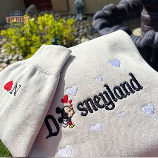 Embroidery Mouse Cartoon Couple Sweatshirt, Valentine's Day Gift