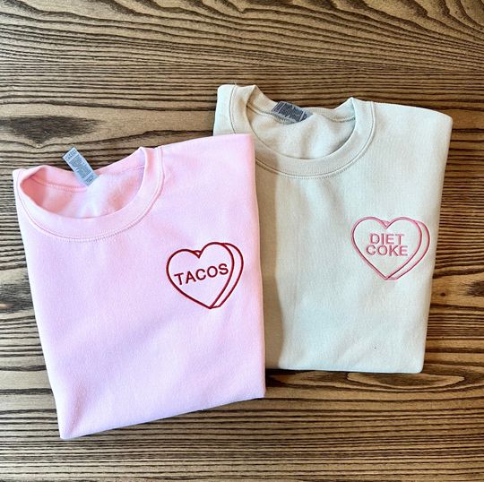 Custom Embroidered Valentine Sweatshirt with Personalized Candy Hearts