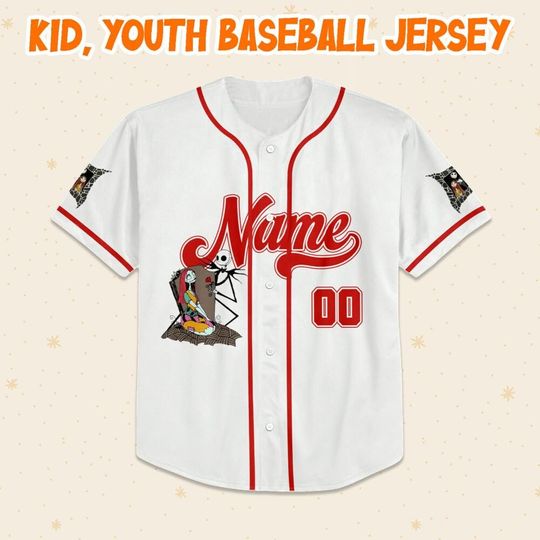 Personalized Jack and Sally Baseball Jersey for Valentine Day, Custom White Casey Jersey for Couples, Unique Gift, Family Vacation Team