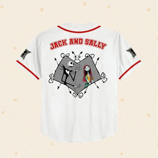 Personalized Jack and Sally Baseball Jersey for Valentine Day, Custom White Casey Jersey for Couples, Unique Gift, Family Vacation Team