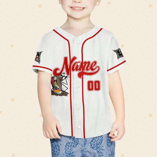 Personalized Jack and Sally Baseball Jersey for Valentine Day, Custom White Casey Jersey for Couples, Unique Gift, Family Vacation Team