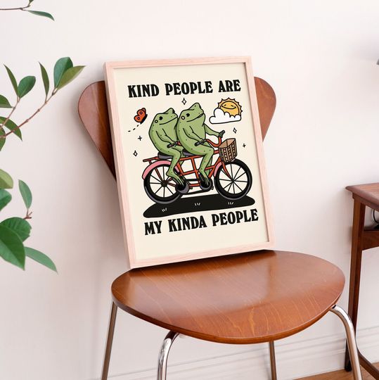 Frog Illustration Wall Print, Cheery Quote, Cute Toad Classroom Posters, Cottagecore Kindness Decor, Animal Poster Prints, UNFRAMED