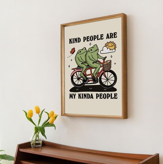 Frog Illustration Wall Print, Cheery Quote, Cute Toad Classroom Posters, Cottagecore Kindness Decor, Animal Poster Prints, UNFRAMED