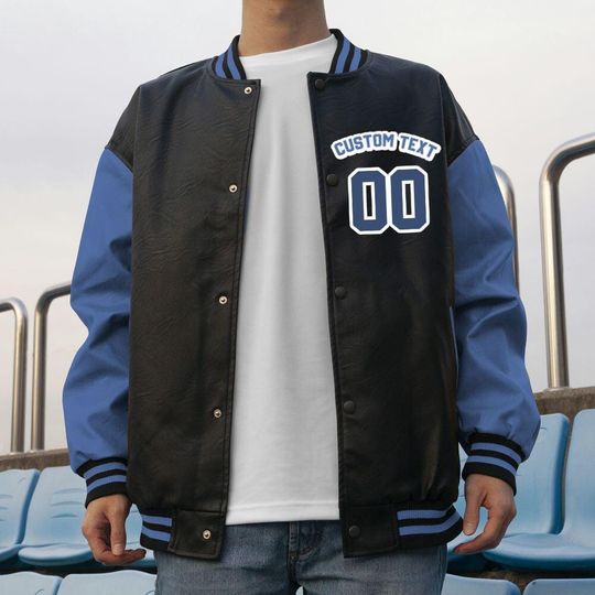 Custom  Blue Unisex Varsity Jacket, Martin Cartoon