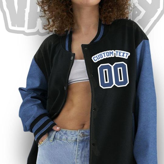 Custom  Blue Unisex Varsity Jacket, Martin Cartoon