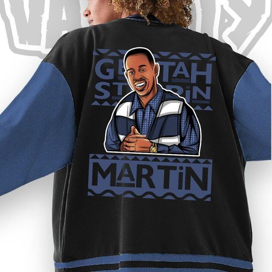 Custom  Blue Unisex Varsity Jacket, Martin Cartoon