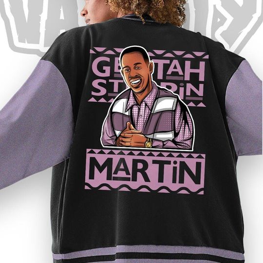 Custom Orchid Unisex Varsity Jacket, Martin Cartoon