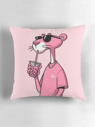 Cute Pink Panther Drink  Throw  Pillow