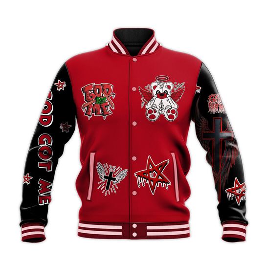 God Got Me Angle Bear Hiphop Baseball Varsity Jacket