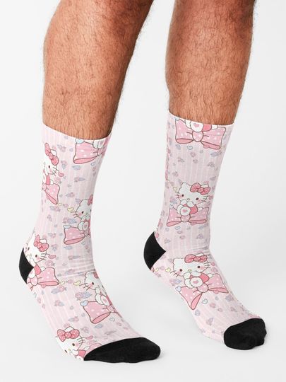 fluffy hello kitty with roses Socks
