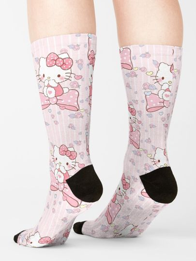 fluffy hello kitty with roses Socks