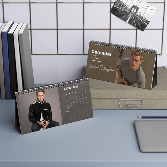 Sam Heughan 2025 Desk Calendar | Outlander Monthly Planner | Jamie Fraser Gift | Scottish Actor Memorabilia | Office Decor