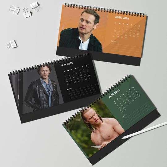 Sam Heughan 2025 Desk Calendar | Outlander Monthly Planner | Jamie Fraser Gift | Scottish Actor Memorabilia | Office Decor