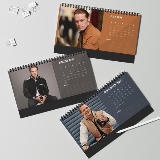 Sam Heughan 2025 Desk Calendar | Outlander Monthly Planner | Jamie Fraser Gift | Scottish Actor Memorabilia | Office Decor