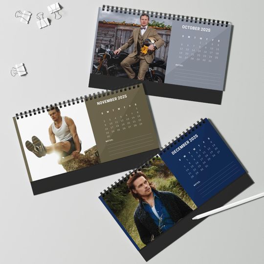 Sam Heughan 2025 Desk Calendar | Outlander Monthly Planner | Jamie Fraser Gift | Scottish Actor Memorabilia | Office Decor