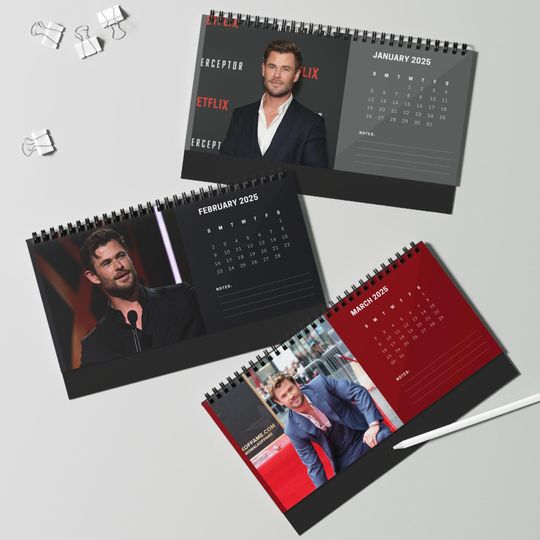 Chris Hemsworth 2025 Desk Calendar | Thor & Marvel Actor | Celebrity Gift | Office Decor