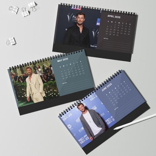 Chris Hemsworth 2025 Desk Calendar | Thor & Marvel Actor | Celebrity Gift | Office Decor