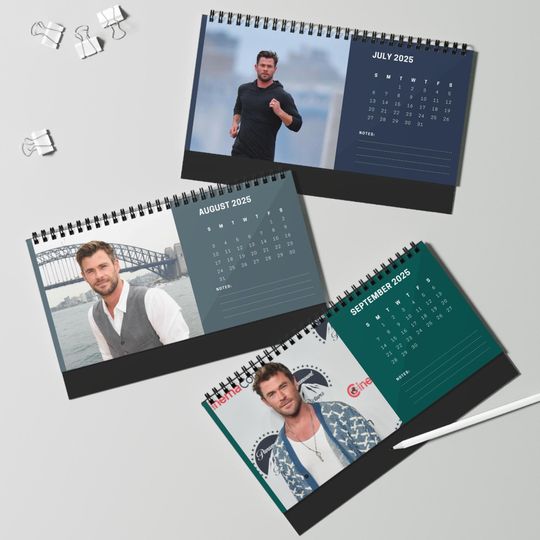 Chris Hemsworth 2025 Desk Calendar | Thor & Marvel Actor | Celebrity Gift | Office Decor